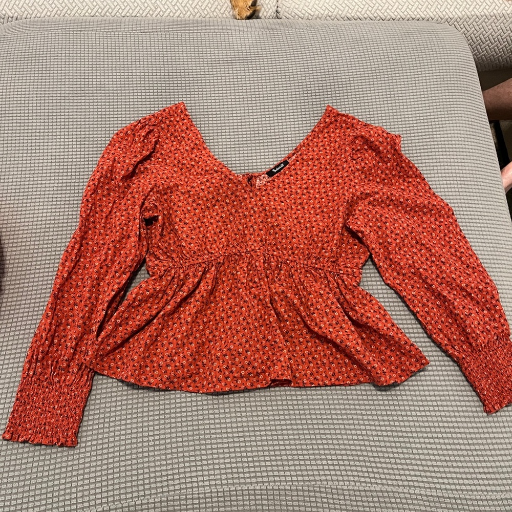 Madewell Red/orange Floral Women's Top